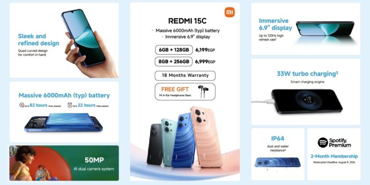 سعر ومواصفات هاتف “شاومي”  Redmi 15C في مصر .. بطارية 6000 مللي أمبير