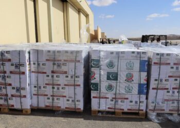 وصول الشحنة الرابعة من المساعدات الإنسانية الباكستانية لغزة إلى مطار العريش الدولي