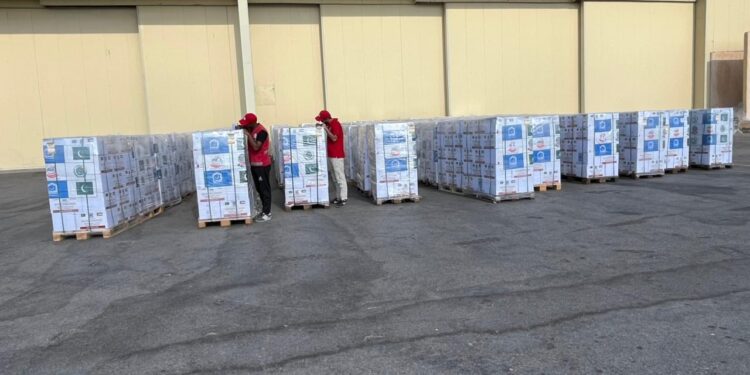 وصول الشحنة الخامسة من المساعدات الإنسانية الباكستانية لغزة إلى مطار العريش